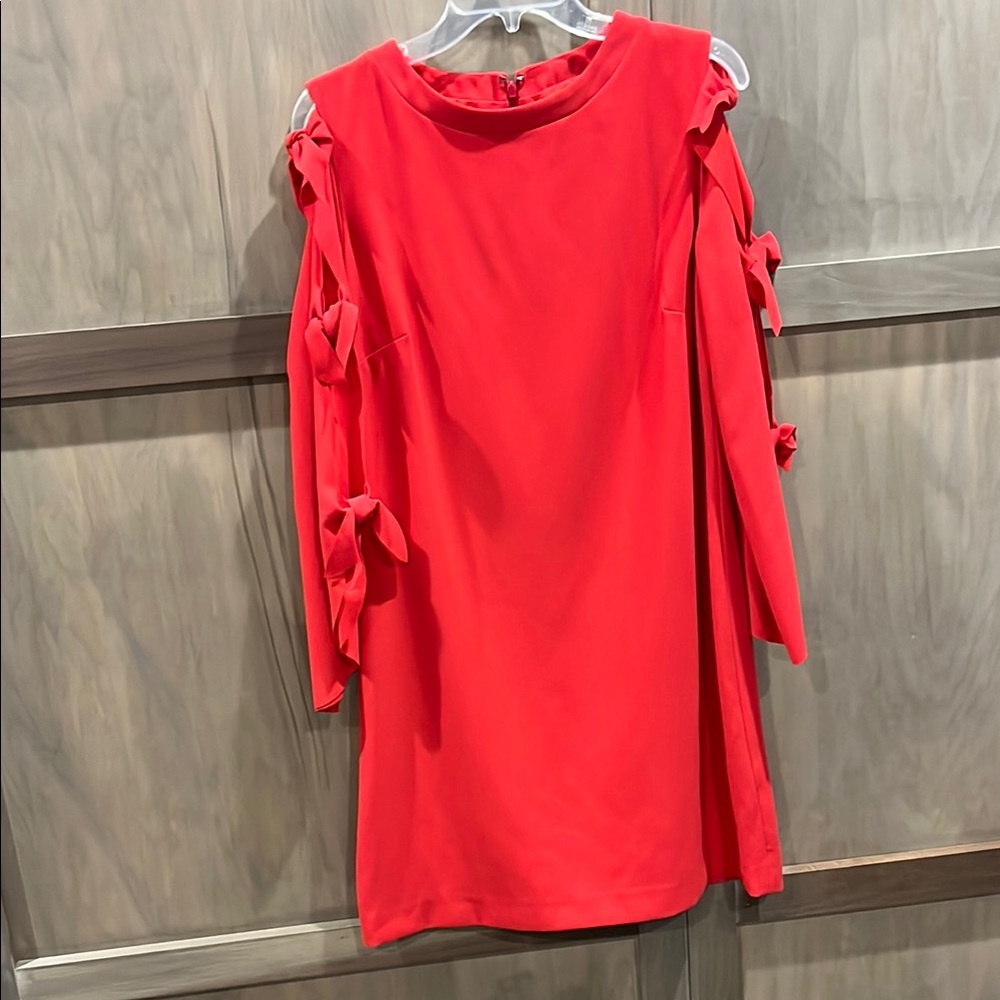 Tahari Chic Red Dress with Bow Accents